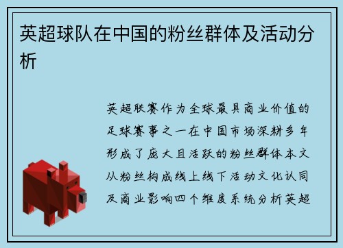 英超球队在中国的粉丝群体及活动分析