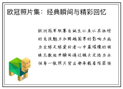 欧冠照片集：经典瞬间与精彩回忆