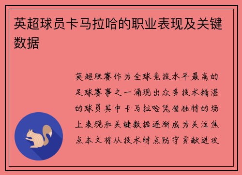 英超球员卡马拉哈的职业表现及关键数据